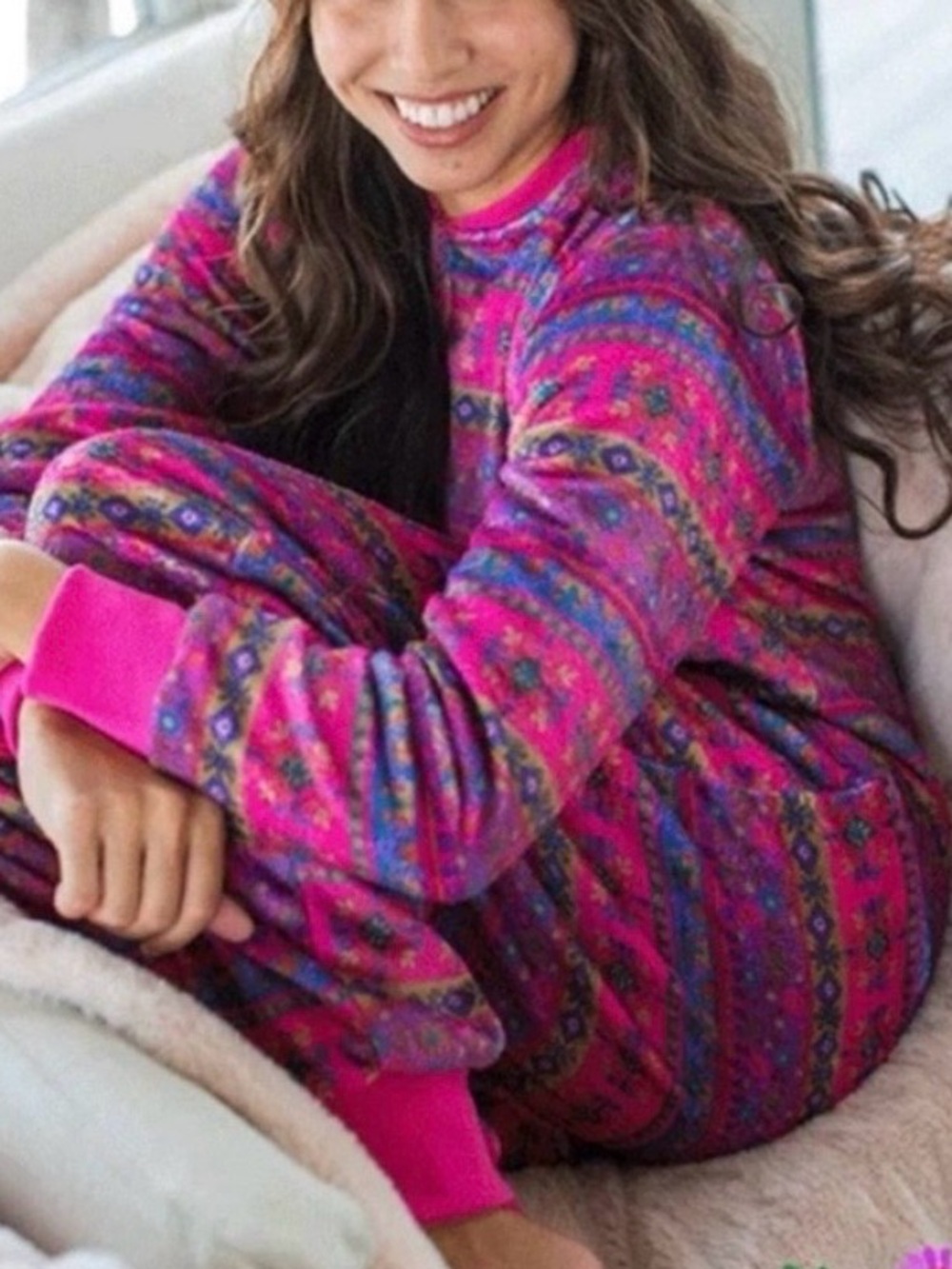 Natural Life fleece onsie zip front multicolor comfy warm cozy L/XL